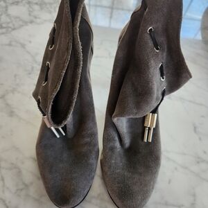 Michael Kors Brown Suede Fold-Over Heeled Ankle Boots